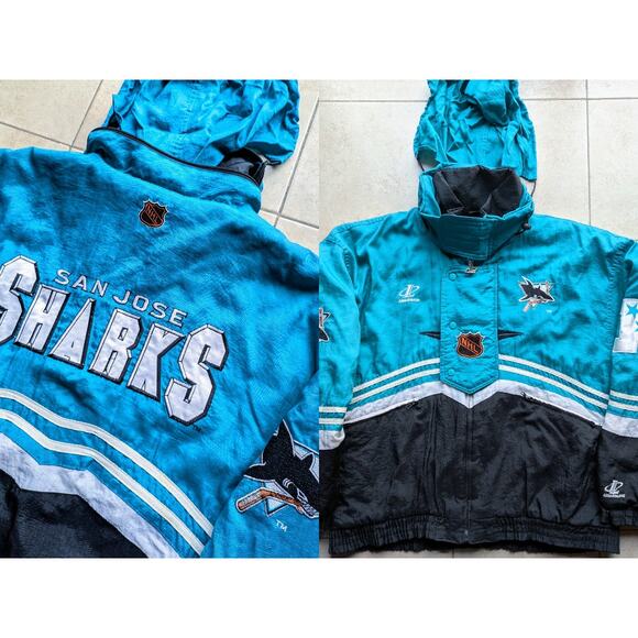 San Jose Sharks 90s Logo ATHLETIC puffer SPELL jacket XL teal NHL hockey vintage - Picture 5 of 10